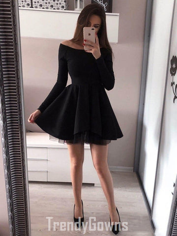Trendy Junior Long Sleeves Short Black Prom Dress JTSH050