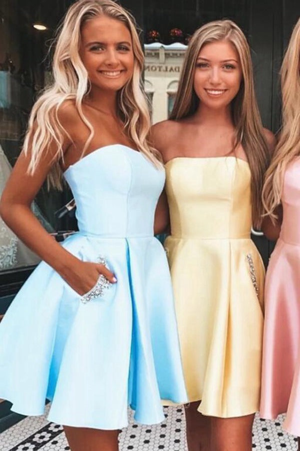 Trendy Yellow, Blue Short Junior Prom Dresses with Pockets JTSH051