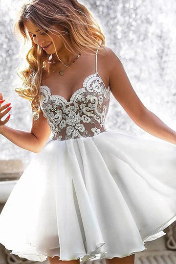Trendy White V Neck Junior Short Prom Dress JTSH052