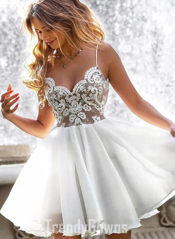 Trendy White V Neck Junior Short Prom Dress JTSH052