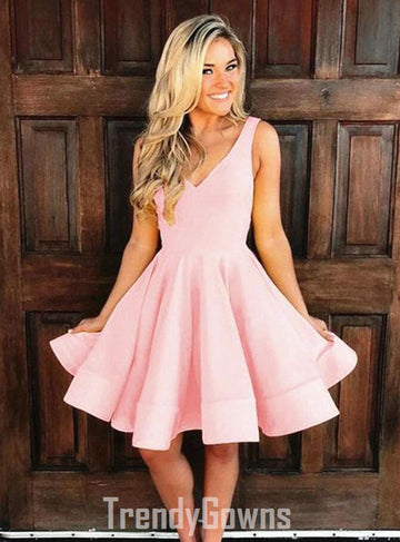 Trendy V Neck Short Junior Pink Prom Dress JTSH056