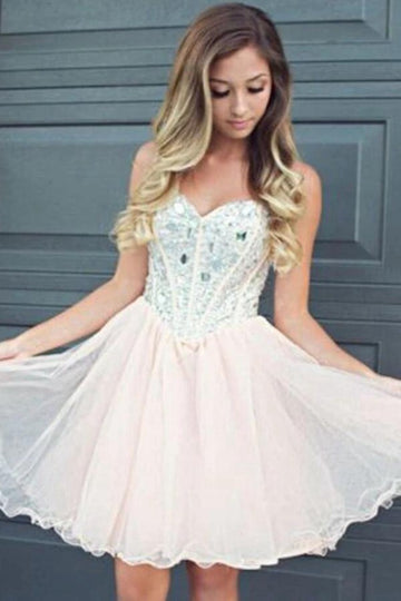 Trendy Pink Sweetheart Beading Junior Short Prom Dress JTSH064