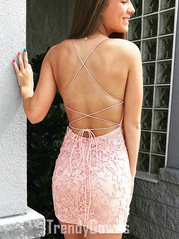 Trendy Short Pink Yellow Red Blue Juniors Lace Prom Dress JTSH073