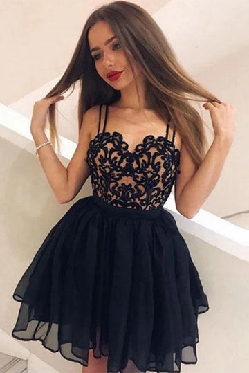 Trendy Short Black Lace Junior Prom Dress JTSH076
