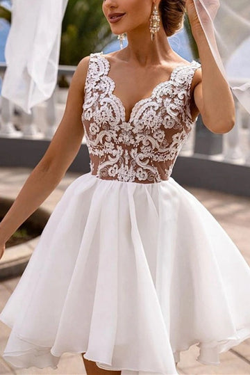Trendy V Neck Lace Junior Short Homecoming Dress JTSH142