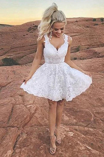 Trendy White Lace Junior Short Homecoming Dress JTSH159