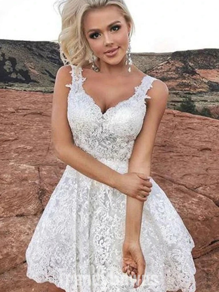 short white lace homecoming dress Beautiful White Lace A-line Spaghetti Straps Backless Homecoming Dresses, MH532
