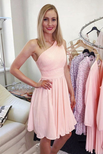 Trendy One Shoulder Junior Royal Blue Pink Short Prom Dress JTSH164