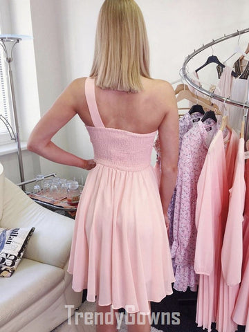 Trendy One Shoulder Junior Royal Blue Pink Short Prom Dress JTSH164