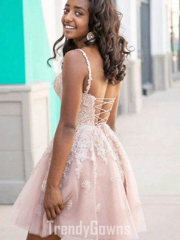 Trendy Black Girls V Neck Pink Junior Short Prom Dress JTSH178