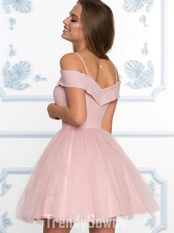 Trendy Off the Shoulder Pink/Navy Blue Short Prom Dress JTSH192