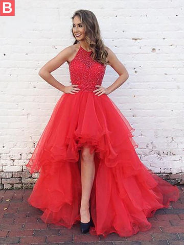 Red High Low Junior Girls Prom Dress GTEEN013