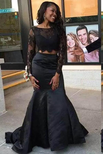 Black Long Sleeve Two Piece Junior Prom Dress GTEEN022