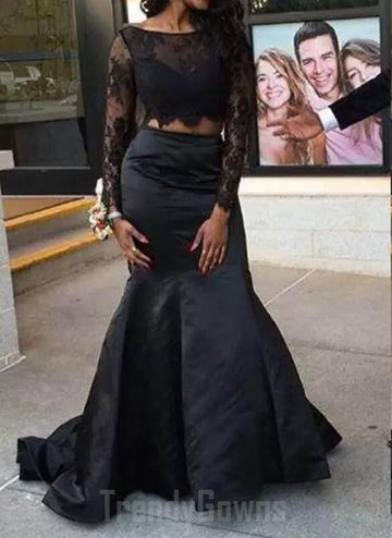 Black Long Sleeve Two Piece Junior Prom Dress GTEEN022