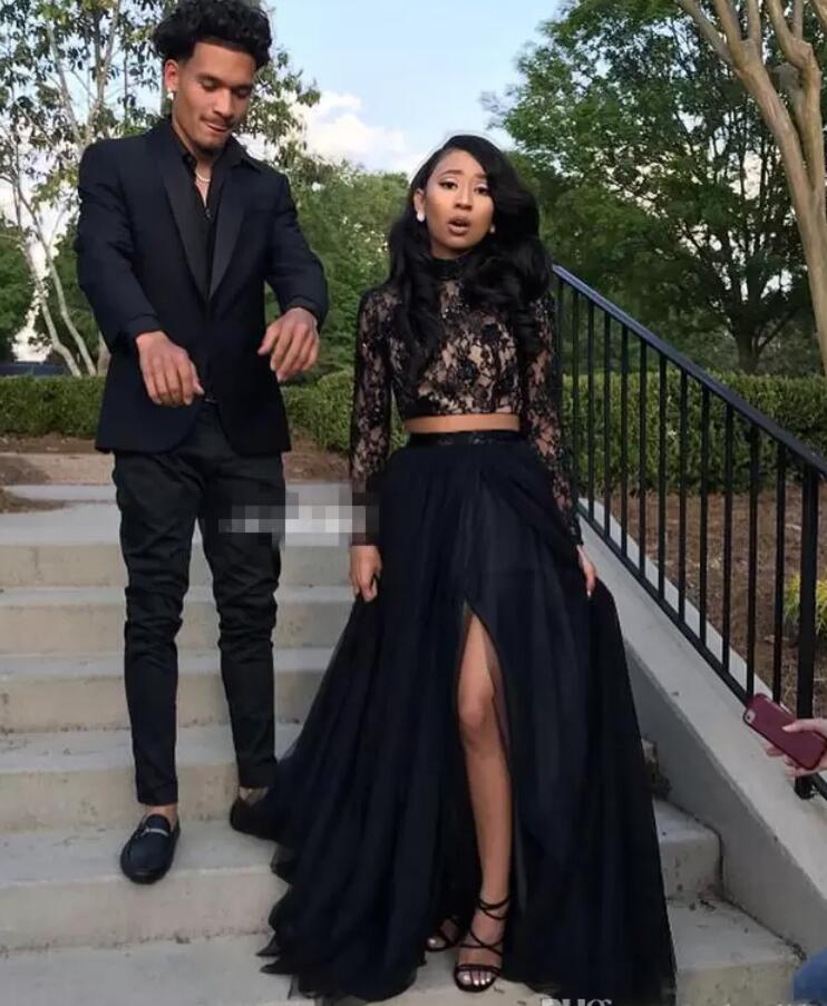 Black Long Sleeve Two Piece Junior Prom Dress GTEEN023 Black Long Sleeve Two Piece Junior Prom Dress GTEEN023