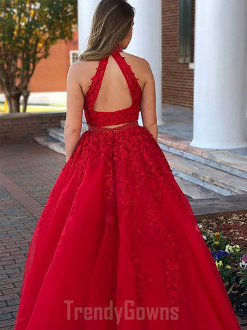 High neck Two Piece Red Junior Prom Dress GTEEN033