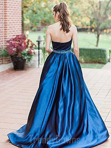 Blue Halter Satin Junior Prom Dress GTEEN050