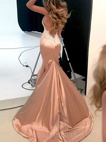 Pink Lace Satin Mermaid Junior Prom Dress GTEEN061
