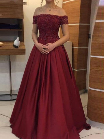Dark Burgundy Off-the-shoulder Junior Prom Dress GTEEN084