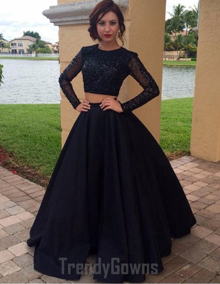Long Sleeve Formal Two Piece Dress Black Piece Long Sleeve Junior Prom Dress GTEEN092 Long Sleeve Formal Two Piece Dress Black Piece Long Sleeve Junior Prom Dress GTEEN092