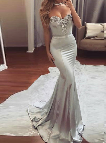 Silver Satin Mermaid Junior Prom Dress GTEEN103
