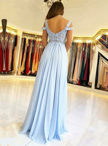 Off-the-shoulder Sky Blue Junior Prom Dress GTEEN116