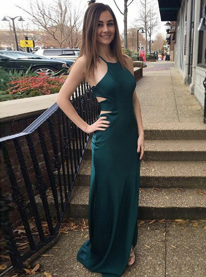 Backless Dark Green Satin Junior Prom Dress GTEEN133