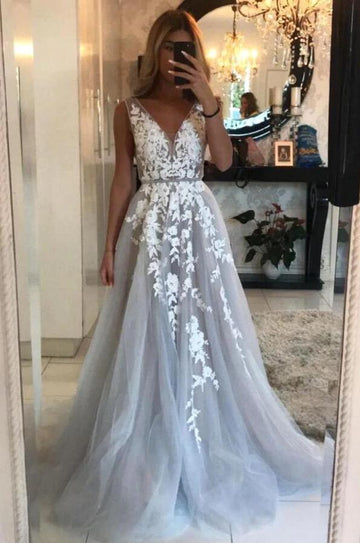 Tulle Lace V Neck Junior Prom Dress GTEEN140