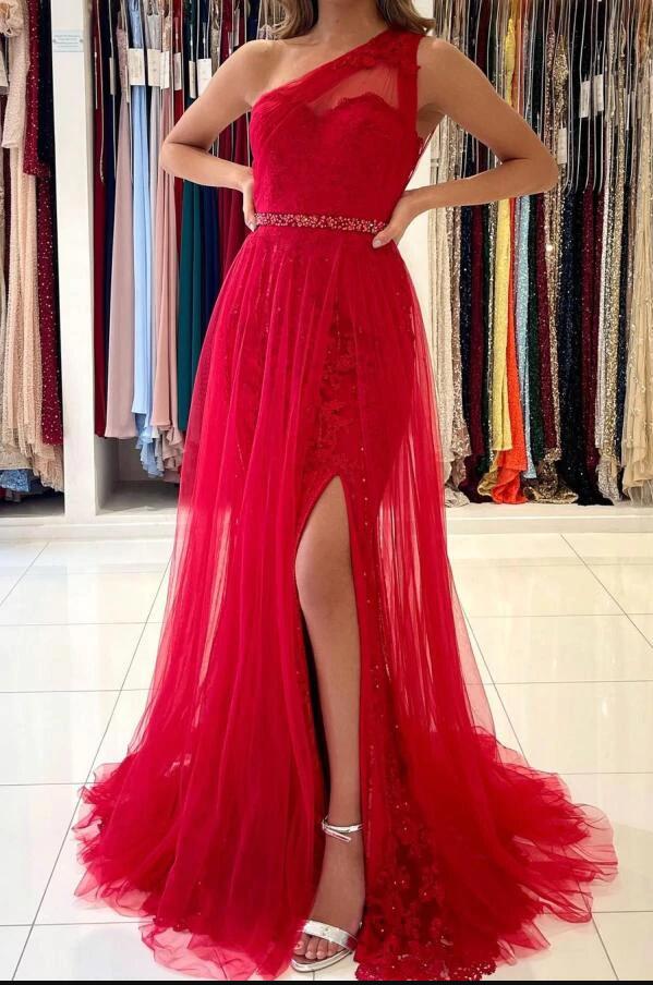 One Shoulder Red Junior Prom Dress GTEEN142