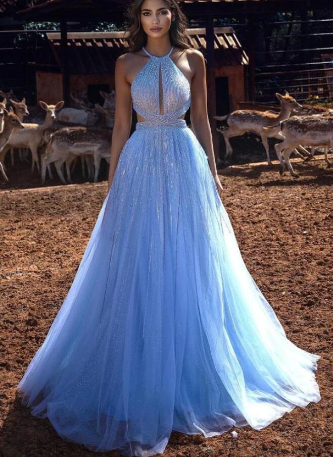 Princess Blue Halter Junior  Prom Dress GTEEN144
