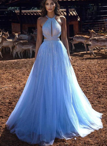 Princess Blue Halter Junior  Prom Dress GTEEN144
