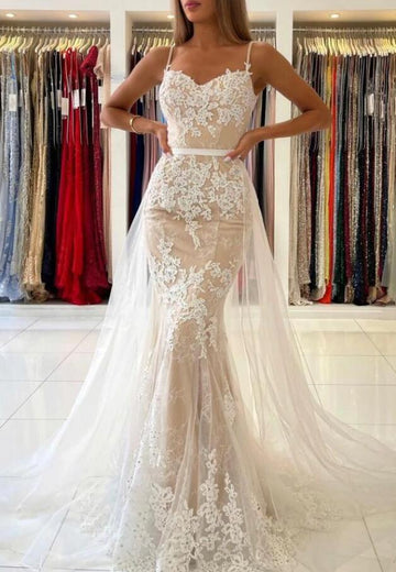 White Tulle Lace Mermaid Junior Prom Dress GTEEN145