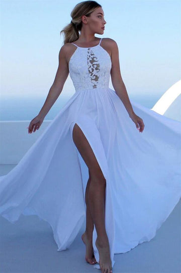 Beach White Halter Junior Prom Dress GTEEN149