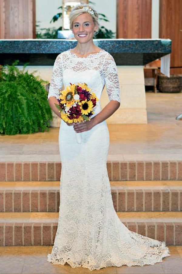 Mermaid Open Back Lace Long Sleeves Wedding Gowns TWA0042