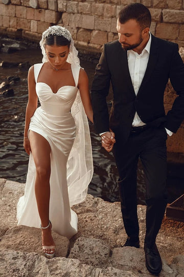 Sexy High Split Straps Sweetheart Wedding Gown TWA008