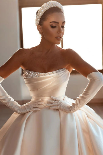 Trendy Pears Satin Ball Gown Wedding Gown TWA017