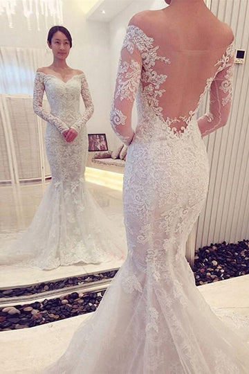 Off The Shoulder Long Sleeves Lace Mermaid Wedding Gown TWA0182