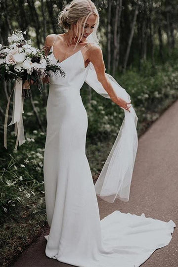 Simple Straps Beach Column Beach Wedding Gown TWA020