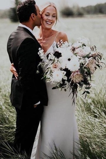 Simple Straps Beach Column Beach Wedding Gown TWA020