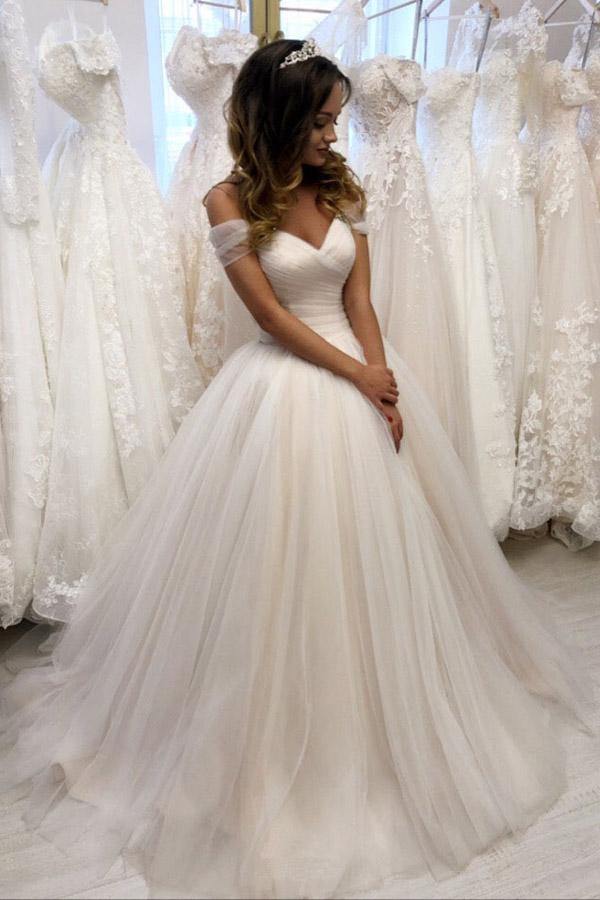 Off The Shoulder Tulle Sweetheart Ball Gown Wedding Gown TWA0202