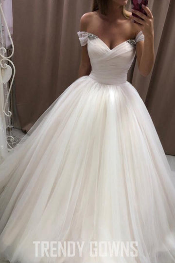 Off The Shoulder Tulle Sweetheart Ball Gown Wedding Gown TWA0202