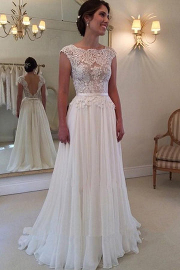 A-line Lace Long Beach Wedding Gown TWA0212