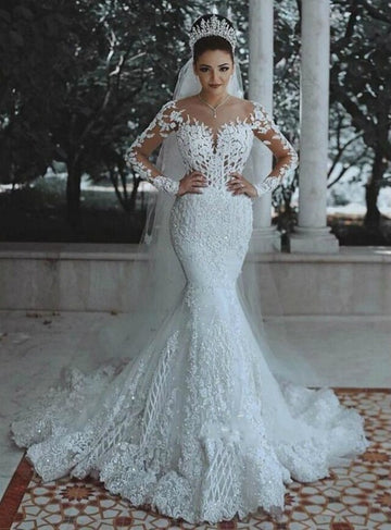 Trendy Luxurious Beaded Lace Mermaid Wedding Gown TWA023