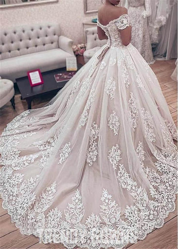Off the Shoulder Lace Appliques Ball Gown Wedding Gown TWA0272