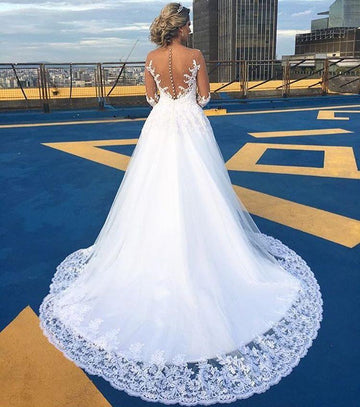 Trendy Lace Sweep Train Long Sleeves Wedding Gown TWA031