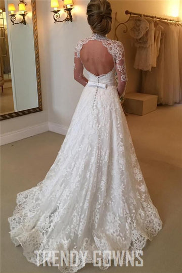 Lace Long Sleeve Ball Gown Wedding Gown with Appliques Beading TWA0222