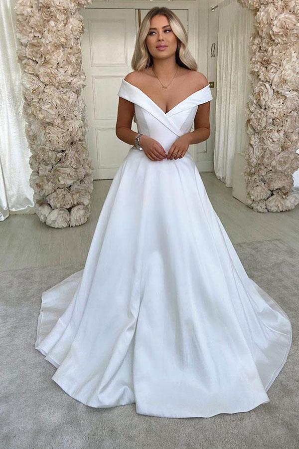 Satin Off-the-shoulder A-line Bridal Gowns TWA042