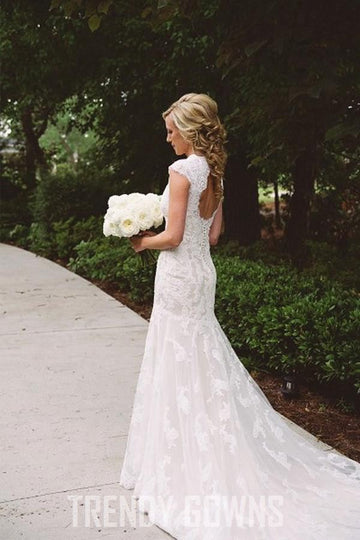 Trendy Lace Appliques Wedding Gown With Zipper Button TWA0482
