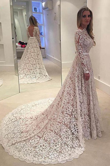 Trendy A-line Lace Wedding Gown With Court Train TWA0522