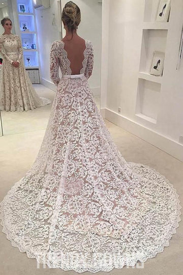 Trendy A-line Lace Wedding Gown With Court Train TWA0522